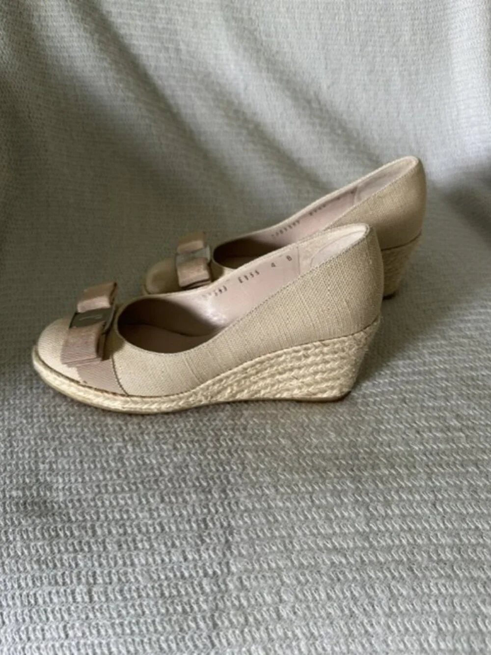 Brand New Women's Size 4B Salvatore Ferragamo Beige Wedge Shoes